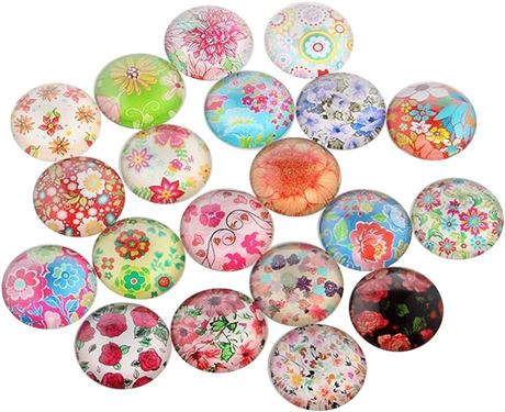 arricraft 100 Pcs 25mm Printed Glass Cabochons, Flatback Dome Cabochons, Mosaic Tile for Photo Pendant Making Jewelry, Floral