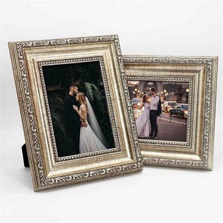 YUNDINGJI Antique Silver Photo Frames 2-Pack 8x10-HD Glass Black Velvet Back