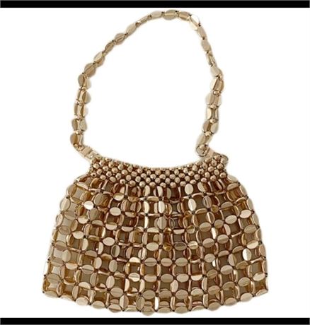 Luxury Design Retro Metallic Women Clutch Handbag Hollow Out Small Gold Tote Bag