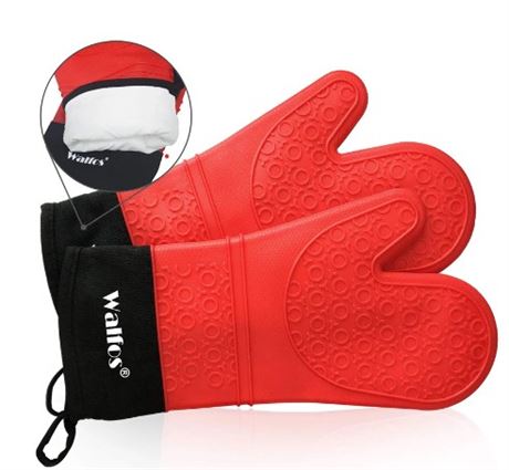 Silcone Oven Mitts - 2 pcs - Red, Non-Slip, Waterproof