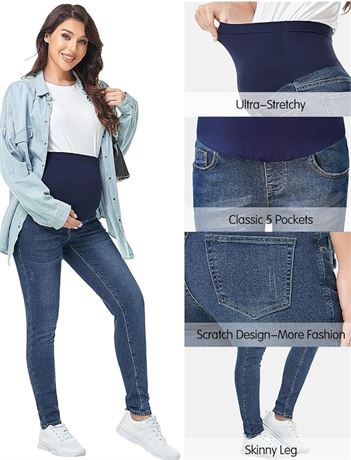 PACBREEZE Women's Maternity Jeans Over The Belly Slim Stretchy High Waist Denim