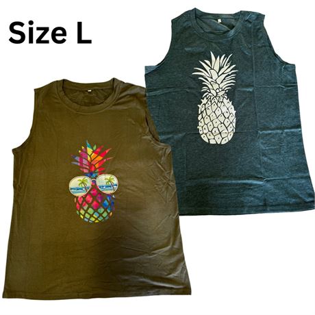 Lot of 2, Size L, Hebbe Pineapple Tank Top Casual Tee Tops Blouse