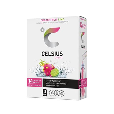 Celsius Dragonfruit Lime Powder Sticks - 14pk Expires 10/2025