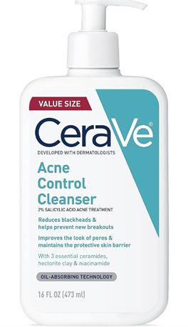 CeraVe Face Wash Acne Treatment | 2% Salicylic Acid Cleanser with Purifying Clay