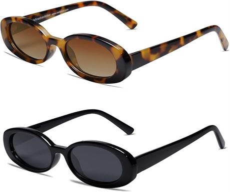 Vanlinker 90s Sunglasses for Women Men Polarized Retro Oval Sunglasses - 2 Pack