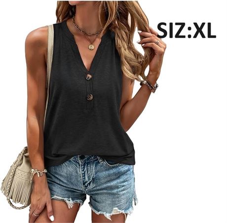 SIZ:XL Women Summer Tops Sleeveless V Neck Tshirts Button Down Shirts Dressy