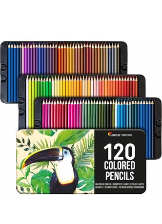 120 Colored Pencils Set, Numbered, with Metal Box - 120 Coloring Pencils