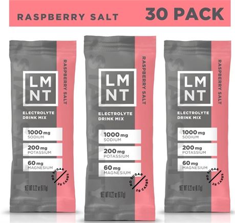 LMNT Keto Electrolyte Powder Packets  | Raspberry Salt | 30 Stick Packs