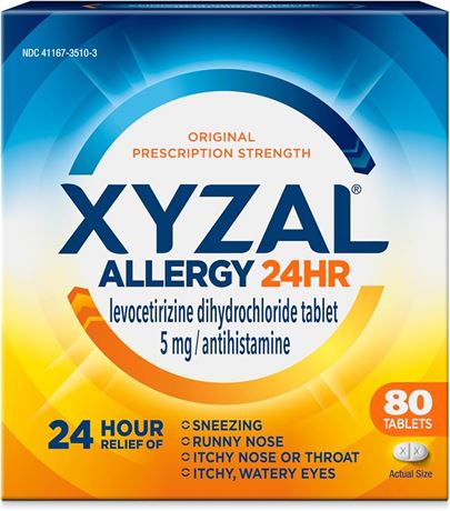 Xyzal Allergy Pills, 24-Hour Allergy Relief, 80-Count, Exp 10/2026