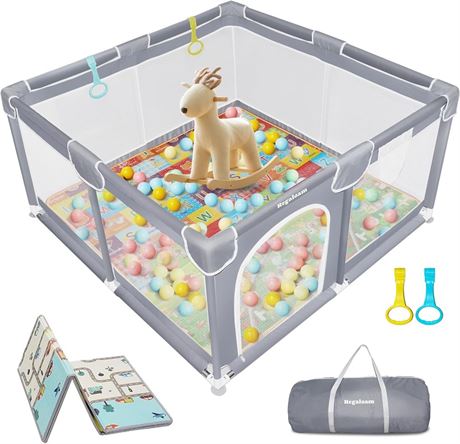 Regaloam Baby Playpen with Mat,50 * 50 Inches Baby Play Yards
