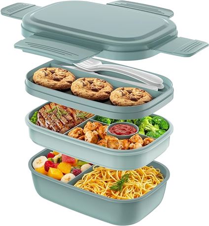 Bento Box Adult - 3 Layers Stackable Lunch Containers for Adults & Kids, 72oz La