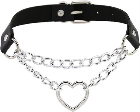 Love Heart Adjustable Leather Choker Punk PU Necklace Goth Choker Soft Collar Ch