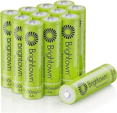 12 Pack - Brightown Rechargeable AA Batteries - 1000mAh 1.2V NiMH High Capacity