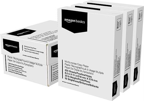 Amazon Basics Multipurpose Copy Printer Paper - White, 8.5 x 11 Inches, 3 Ream C