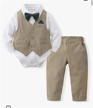 DISAUR Baby Boy Clothes Toddler Boy Outfits, 4PC Gentleman Dress Romper + Vest +