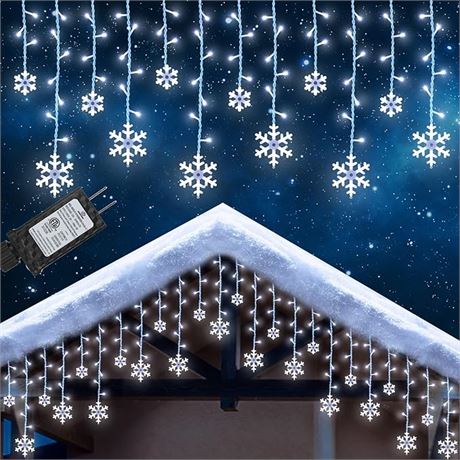 Joomer Christmas Snowflake Lights, 17.22ft 280 LED Snowflake Icicle Lights with