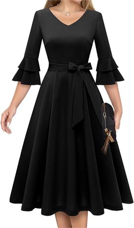 XL, DRESSTELLS Cocktail Dress for Women Elegant & Chic V-Neck Double Bell Sleeve