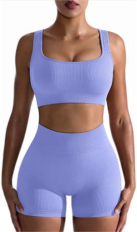 Size-M, Seamless Workout Sets for Women Sexy Halter Sports Bras with Shorts