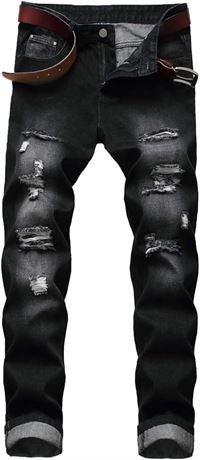 Men's Ripped Jeans, Distressed Destroyed Slim Fit Straight Leg Denim Pants