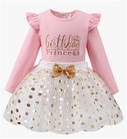 Toddler Kids Baby Girls Birthday Princess Outfits Dress Vest Tank Top Dot Mesh T