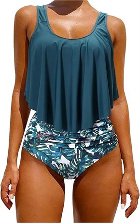 XL, OMKAGI Women's Ruffle Bikini Swimsuit High Waisted Bottom Plus Size Swimwear