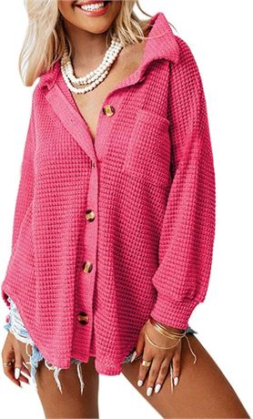 2XL, Dokotoo Womens Waffle Knit Shacket Jacket Casual Long Sleeve Button Down Sh