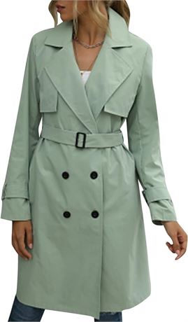 XL, Women Double Breasted Trench Coat Casual Lapel Long Belted Jacket Fall Windb