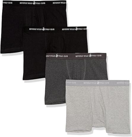 L, Beverly Hills Polo Club Men's 4 Pack Basic Solid Boxer Briefs