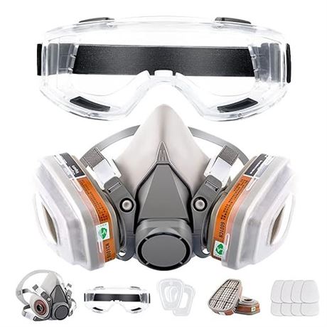 Respirator Reusable Half Face Cover Gas Mask with Safety Glasses