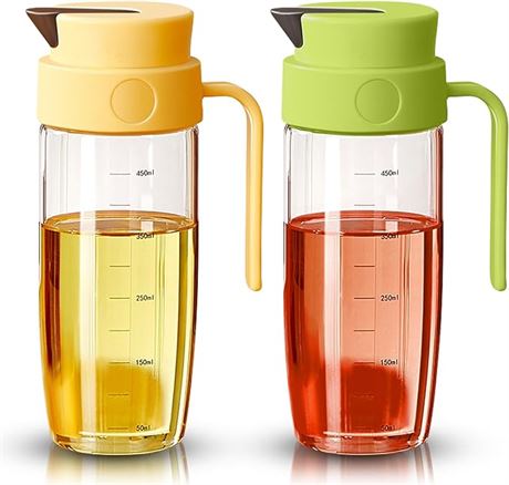 2 Pack - RASIEYA Glass Oil Dispenser Bottle for Kitchen, Green & Yellow