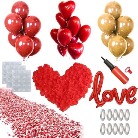 50PCS Love Balloons and Heart Balloons Kit&2000 PCS Silk Rose Petals 42Inch
