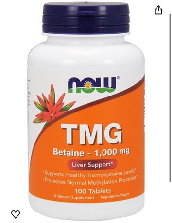 NOW TMG 1000mg, 100 Count (Pack of 2)