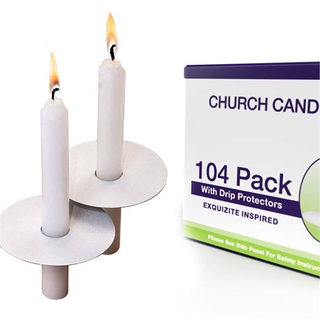 Exquizite Church Candles With Drip Protectors - 104 pack