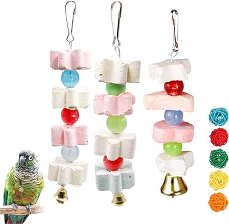 3Packs Parrot Chewing Toy Beak Trimmer Calcium Stone with BellParrot for Cockati