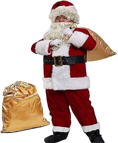 Small, Obosoyo Men's Deluxe Santa Suit 10pc. Christmas Adult Santa Claus Costume