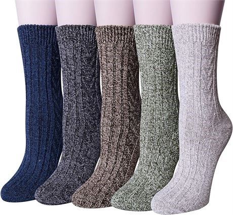 Pack of 5 Womens Winter Socks Warm Thick Knit Wool Soft Vintage Casual Crew Sock