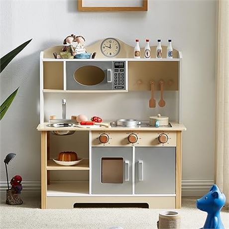 Wooden Kitchen Set for Kids, Play Kitchen with Toy Kitchen Acc...