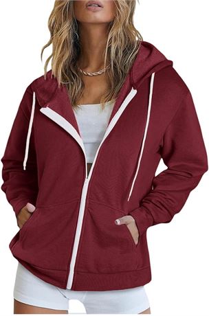 XL, Women's Casual Zip Up Hoodie Lightweight Sweatshirt Hoodies Drawstring Sweat