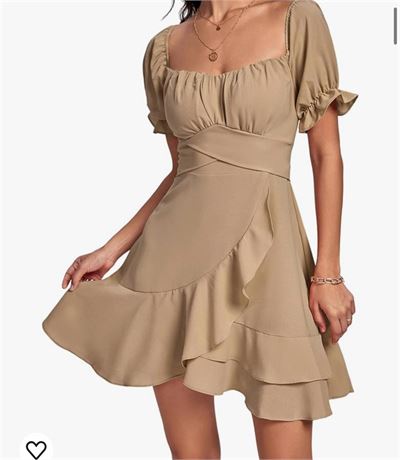 LYANER Women's Square Neck Ruffle Wrap Mini Dress Off Shoulder Flounce Short Sle