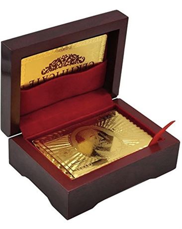Luxury 24K Gold Foil Poker Playing Cards with Wooden Gift Box Premium Waterproof