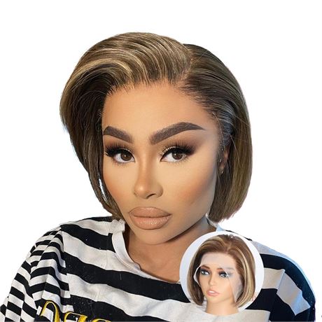 QueenYoung Pixie Cut Honey Blonde Wig Human Hair Short Bob Wigs 13x4 Lace Front