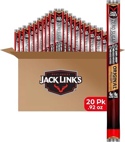 Jack Link's Beef Sticks, Zero Sugar, Original – Protein Snack, Meat Stick with 6