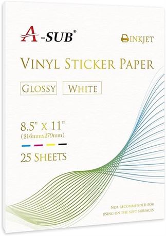 A-SUB 25 Sheets Printable Vinyl Sticker Paper for Inkjet Printer, Glossy White 8