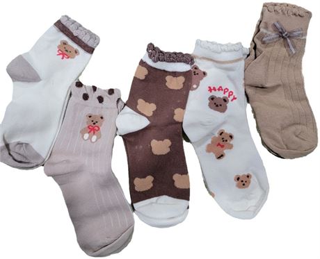 L, 5 pairs,Teens Fashion Cute Socks Novelty Funny Above Ankle Crew Socks