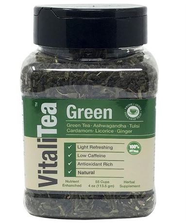 VITALITEA Natural Green, 4 oz Full Leaf Gourmet Jar - Makes 55 Cups