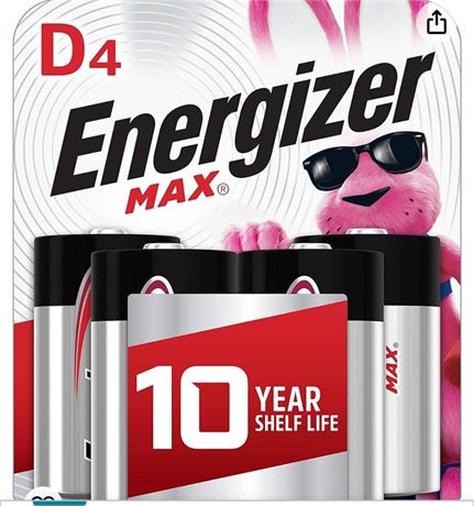 Energizer D Batteries, Premium D Cell Batteries Alkaline, 4 Count