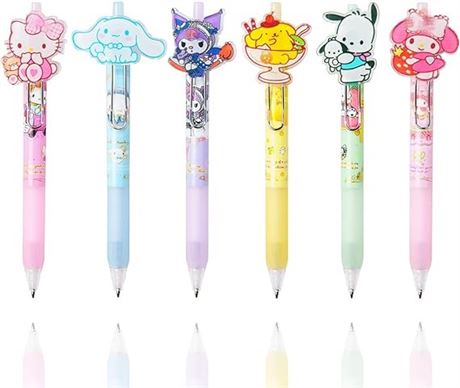 6 Pcs Cartoon Mechanical Pencils Melody Anime Black Pencil 0.5/0.7mm Kitty