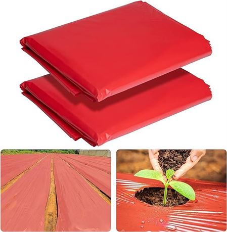 2Pack 3 Mil Embossed Red Mulch Garden Plastic Film, 4ft X 25ft Red Agriculture C