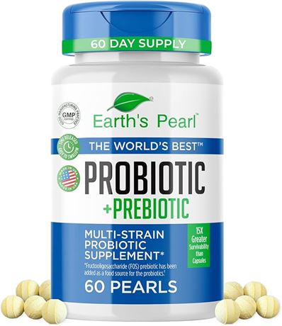 60 PEARLS - Earth's Pearl Probiotic Pearls for Women and Men - Kids Probiotic wi