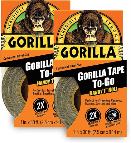 (2 Pack), 1" x 10 yd - Gorilla 6100116 Duct Tape To-Go, Black